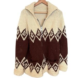 Cowichan vintage homemade wool sweater size XL in decent used condition